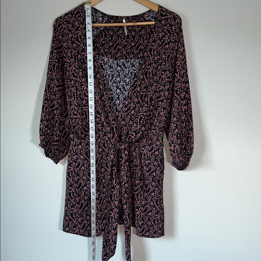 Free People Tunic Mini Dress Or Top Floral Tie Wrap Front Sz S - Picture 14 of 14